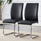 Luxury Simple Arch Chair - Set of 2 Black PU Material High Resilience Dining Chair with Arched Metal W1151P154868