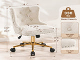 Teddy Fabric Swivel Office Chair, Adjustable Height with Casters, Tufted Backrest, Gold Metal Base, 09258532