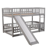 ZNTS Bunk Bed with Slide,Twin Over Twin Low Bunk Bed with Fence and Ladder for Toddler Kids Teens Grey 39928459