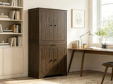 Walnut 72" 4-Door Kitchen Pantry with Drawer 3 Shelves Storage Cabinet for Kitchen Organization 59762561