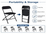 6 Pack Plastic Folding Chairs Black Heavy Duty Indoor Outdoor Portable Stackable Chairs for Party 47120347