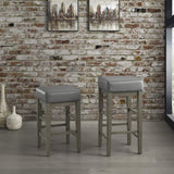 Transitional Gray Faux Leather Seat 29-inch Pub Height Stools Set of 2, Antique Gray Finish Solid B011P232131