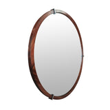 Hausen 31.5" Mid-Century Modern Round Accent Wall Mirror, Brown Walnut Wood & Veneer B2719P246002