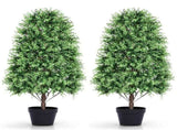 2 Pack 3FT Artificial Potted Trees, Two-Tone Green Small Round Leaf PE Faux Plants with 148 Tips, 53476726