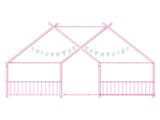 Pink Flat Bed House Shape with Side Guardrails Twin Children's Iron Bed 57389908