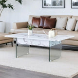 Multifunctional Lift Top Coffee Table -White Marble Pattern, Essential for Modern Homes.Tempered W2920P226076