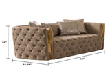 Naomi Button Tufted Loveseat with Velvet Fabric and Gold Accent in Taupe B00961116