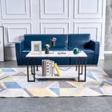 Coffee Table, 2 Layers 1.5cm Thick Marble MDF Rectangle 39.37" L Tabletop Iron Coffee Table , Dining 83238180