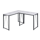 ZNTS Antique White and Black 35.5" Writing Desk with Metal Sled Base B062P184522