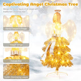 5.2ft Pre-Lit Angel Christmas Tree - 150 Warm White LEDs, Golden/White Design with Angel Figure & 65481508