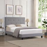 Full Size Upholstered Platform Bed Frame with Modern Button Tufted Linen Fabric Headboard, No Box W2297P284318