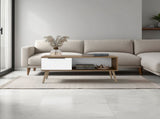 Basset Coffee Table, 1 Drawer, 1 Shelf, 4 Legs, Natural Oak / White B097P474258