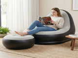 Inflatable Sofa with Ottoman Set, 104.1412790.17cm Flocked PVC Blow-Up Couch 220LBS Capacity with 23964740