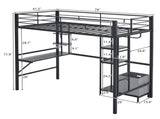 Twin Size Metal Loft Bed with Desk and Storage Shelves, Full-length Guardrails, Loft Bed Frame for 52452716