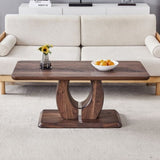 ZNTS Modern Minimalist Walnut Dark Brown Texture Sticker-Patterned MDF Rectangular Coffee Table. Add a W1151P230544