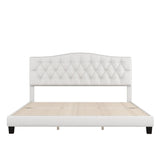 Upholstered Platform Bed with Saddle Curved Headboard and Diamond Tufted Details, King, Beige WF294420AAA