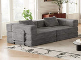 72.4 inch convertible sofa bed, corduroy fabric sofa with two side storage pockets and two cushions, W3505P355571