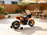 12V Kids Motorcycle 2 x 35W Electric Dirt Bike with Training Wheels Rear Suspension Horn Orange 80029182