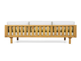 Three-Seater Outdoor Daybed - Acacia Wood Teak Finish Frame with Light Grey Cushions & Black Flat N770P373436L