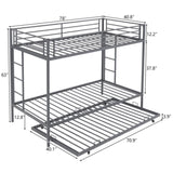 Twin Over Twin Bunk Bed with Trundle, Triple Bunk Beds for Kids Teens Adults, Metal Bunk Bed with 95087279