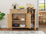 Natural Rattan Buffet Sideboard, Pull-Out Drawer & 3 Open Shelves, 3-Position Adjustable Cabinet 49396034