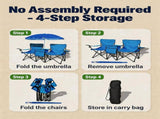 Portable Double Folding Beach Chair Set with Umbrella, 2-Person Outdoor Camping Chair with Cup 67251703