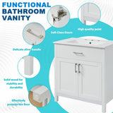 30-Inch Bathroom Vanity with Ceramic Sink and Ample Storage - The Perfect Choice for Small Bathrooms WF530809AAK