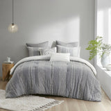 3 Piece Cotton Jacquard Comforter Set Gray Full/Queen B03596432