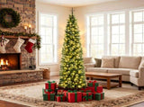 7ft Pre-Lit Slim Pencil Christmas Tree with 8 Light Modes & Remote Timer, Flame Retardant PVC, 68734458