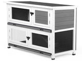 2 Story Solid Wood Rabbit Hutch Bunny Cage with 2 Large Main Rooms, Indoor Outdoor Rabbit House 22351833