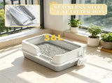 Light Gray Stainless Steel Litter Box High Side, Scoop Included, Easy Cleaning & Anti-Urine 88221846