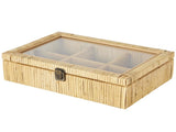 Handmade Wrapped 6 Slot Brown Rattan Decorative Jewelry Box with Tempered Glass Top 36357258