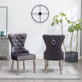 ZNTS Montura Contemporary Tufted Velvet Chair with Nailhead Trim, Set of 2, Gray T2574P164575