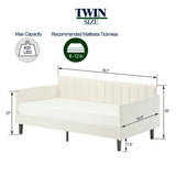 Elena Twin Size Beige Velvet Upholstered Daybed, Ribbed Tufted Backrest, Daybed in Lavish Modern B083P152010