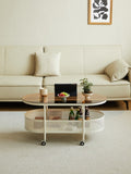 Movable oval metal glass coffee table with storage W347P181709