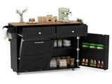 Black Mobile Kitchen Island Cart with Drop-Leaf Design, Lockable Universal Wheels & Trash Storage 95919953