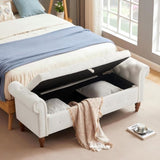 Beige, Solid Wood Legs, Velvet Bedroom End of Bed Storage, Rolled Side Sofa, Toy Storage 59544977