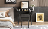 27.9'' Black Makeup Vanity Desk with Flip Top Mirror and LED Light, Dressing Table with Charging N704P210491B