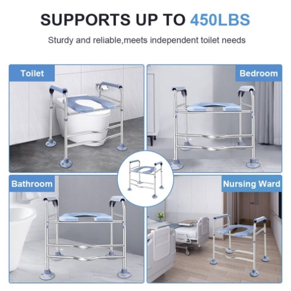 Raised Toilet Stool With Handle, Weight 400 LBS, Adjustable Height, Bo ...