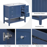 ZNTS 36" Bathroom Vanity without Sink, Cabinet Base Only, One Cabinet and three Drawers, Blue WF306244AAC