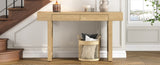 TREXM Narrow Console Table with Rattan Accent, Natural Wood Finish Entryway Table with Storage N715P223098M
