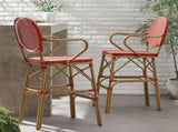 Outdoor Wicker and Aluminum 29.5" French Barstools, Set of 2, Red, Bamboo Print Finish 72605.00RD