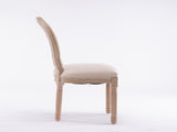 French Style Solid Wood Frame Linen Fabric Oval Back Dining Chair,Set of 2,Cream W162278981