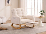 LY-5104 Plush Accent Rocking with Footrest, Cream White High-Back Rocker, Rubber Wood Lounge W2231P292976
