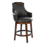 Swivel Counter Height Chairs Set of 2, Dark Brown Faux Leather Upholstered Wooden Dining Furniture B011P321296