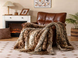 Coffee 760GSM Faux Raccoon Fur Throw Blanket 60"x80" Double-Sided Soft Micro-Mink Lined Blanket 03199611