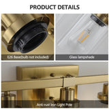 Golden 5-Light Vanity Light with Clear Glass Shades, Modern Iron Metal Bathroom Wall Fixture for W1340P206690