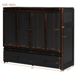 ZNTS Full Size Murphy Bed with USB Port and a Large Drawer, Espresso N708P205903P