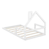 Twin Size Wood Floor Bed with House-shaped Headboard, White WF304145AAK