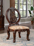Traditional Brown Cherry 2pcs Side Chairs Tan Fabric Seats w Welt Faux Wood Carved Details Solid B011P237466